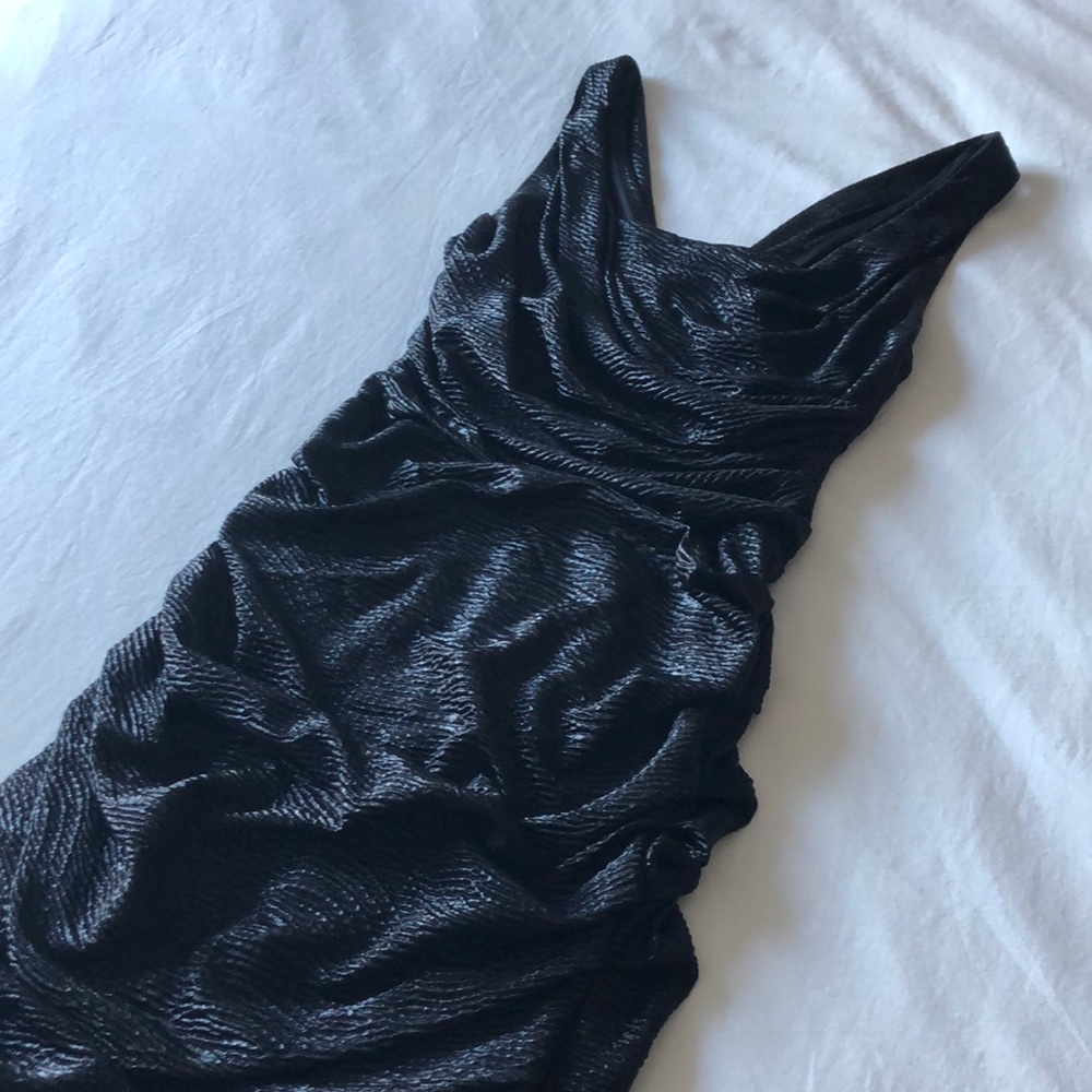Black ruched mini dress